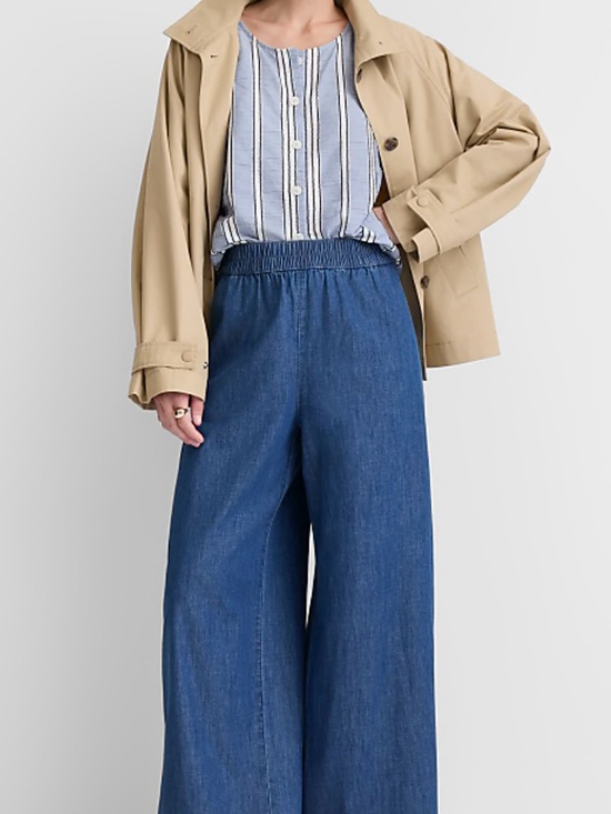 LOFT Pants - LOFT Wide-Leg Elastic-Waist Denim Pants in Blue